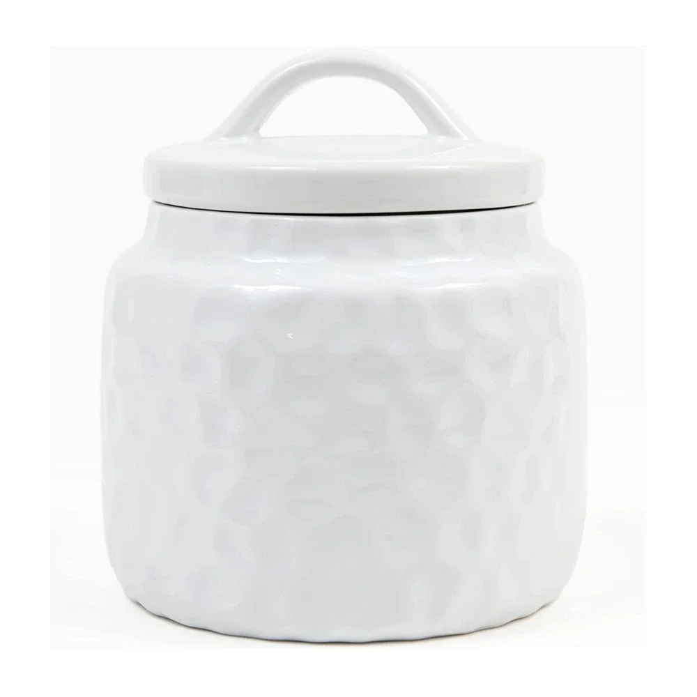 White Ceramic Dimpled Canister With‎ Labels Daily Ritmo 32 oz Capacity Airtight